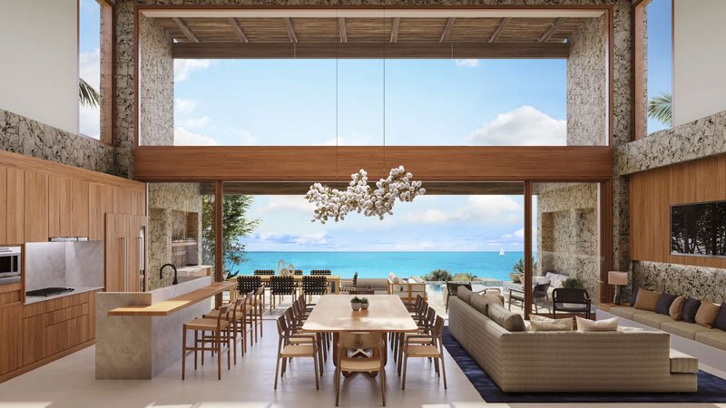 View of the great room at one of the Luxury Residences at The Strand, among the top luxury resorts in Turks and Caicos