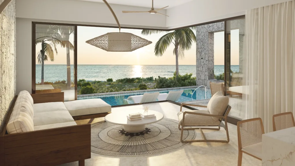 Interior seating are overlooking the ocean - Turks and Caicos Villas -The Strand
